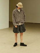 USAGE Gradient Plaid Cotton Blouson in Brown - On Male Model