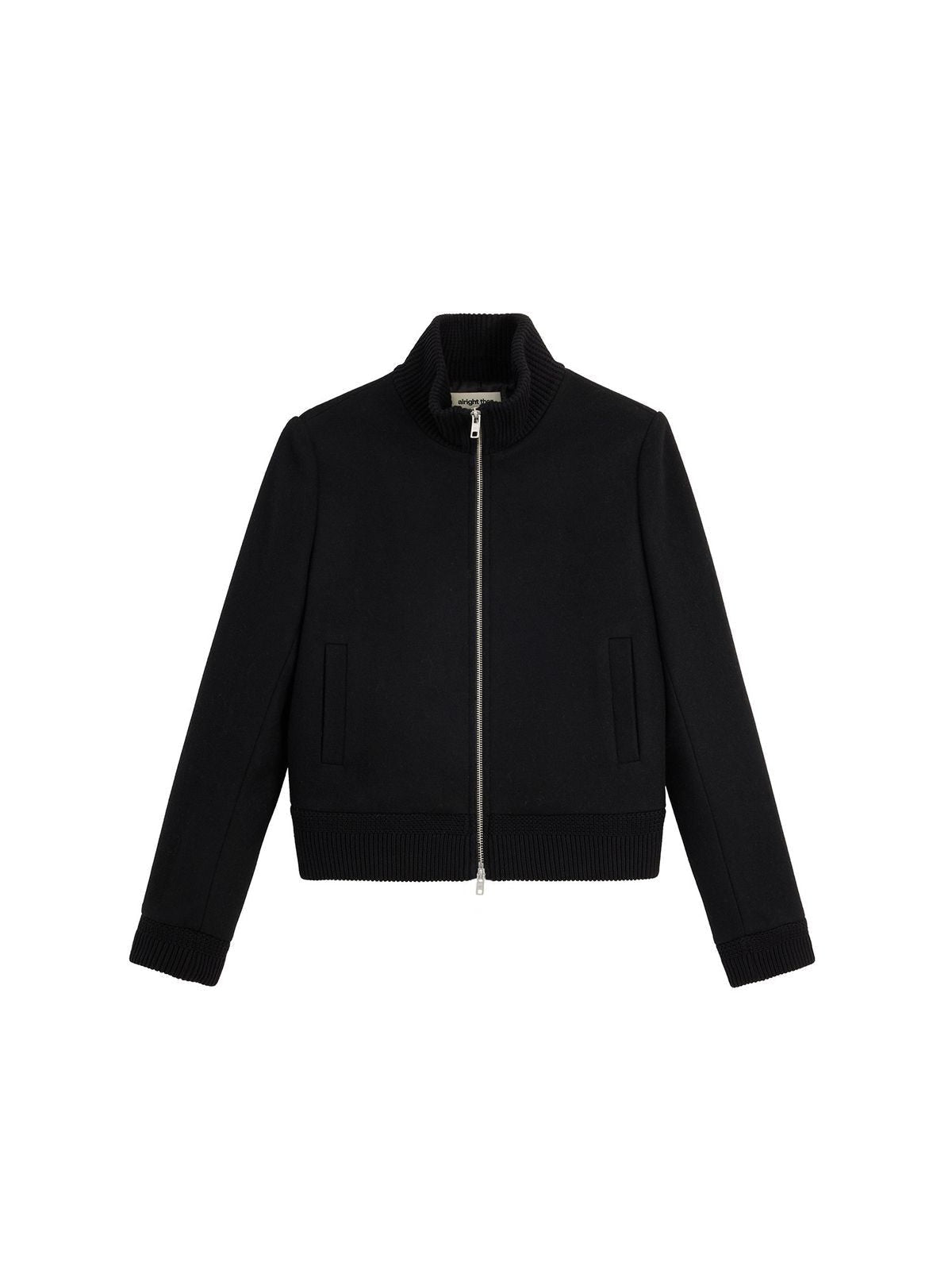 Alright then Lamb Wool Blend Double Zip Jacket in Black