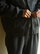 USAGE Cotton Safari Pocket Cardigan Sweatshirt in Navy Blue - On Male Model