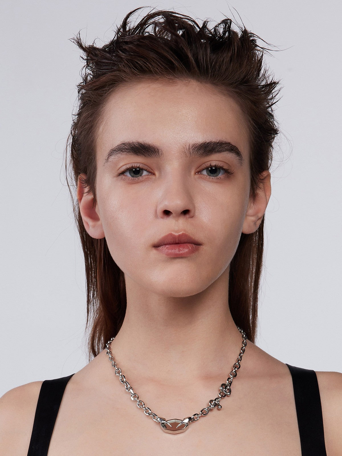 BLACKHEAD Panic Mirror Pendant Necklace in Silver - On Model