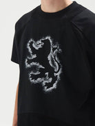 BLINDNOPLAN Sorona Panelled Graphic T Shirt in Black - On Male Model