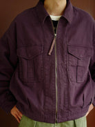 USAGE Heavyweight Canvas Cropped Workwear Jacket in Purple - On Male Model