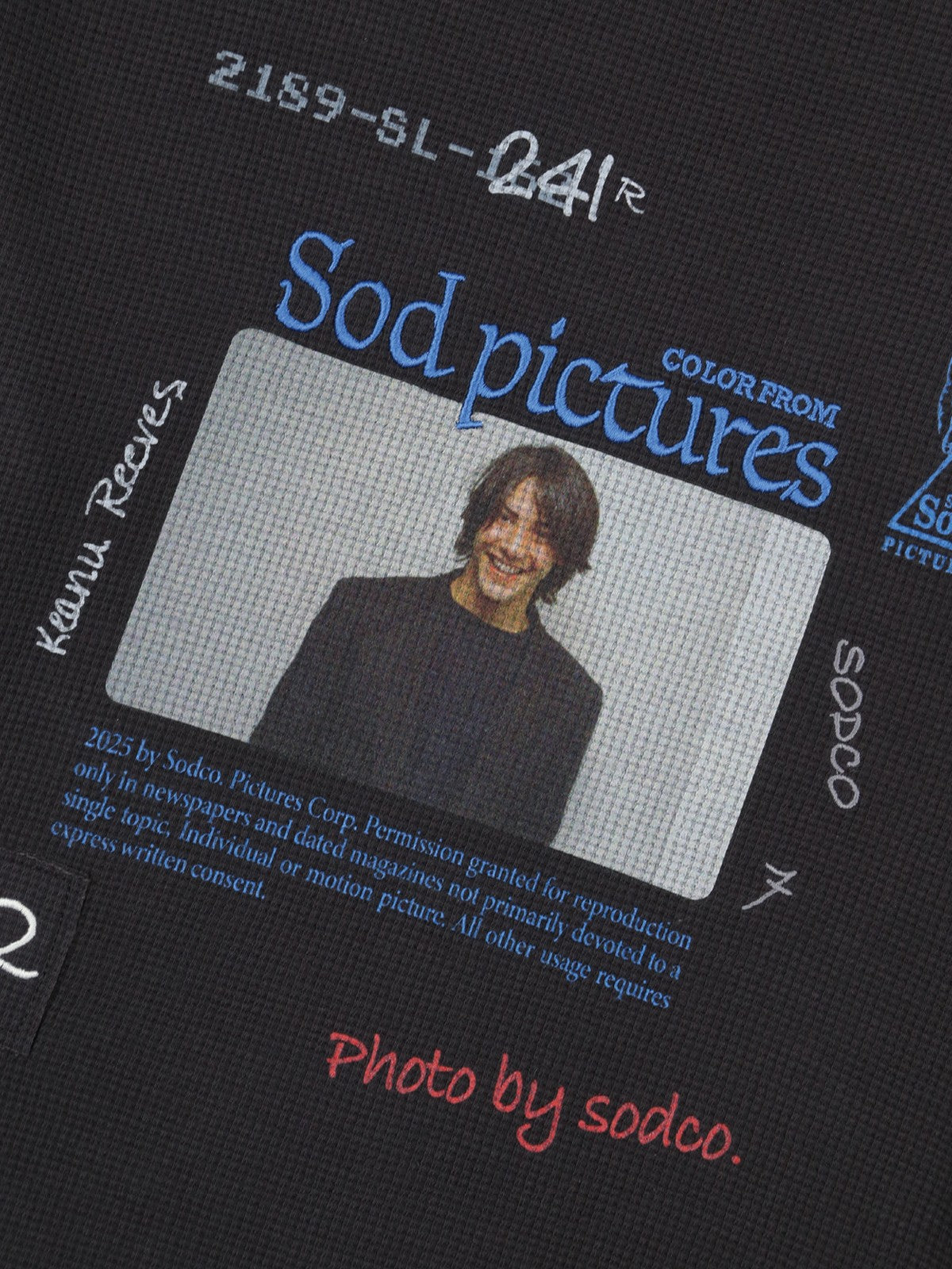 SOD Keanu Graphic Waffle Knit Top in Gray - Detail
