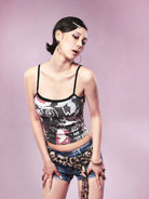 BEERBRO Rock Graphic Cropped Camisole in Gray - On Female Model