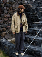 USAGE Heavyweight Cotton Canvas Barn Jacket in Beige - On Male Model
