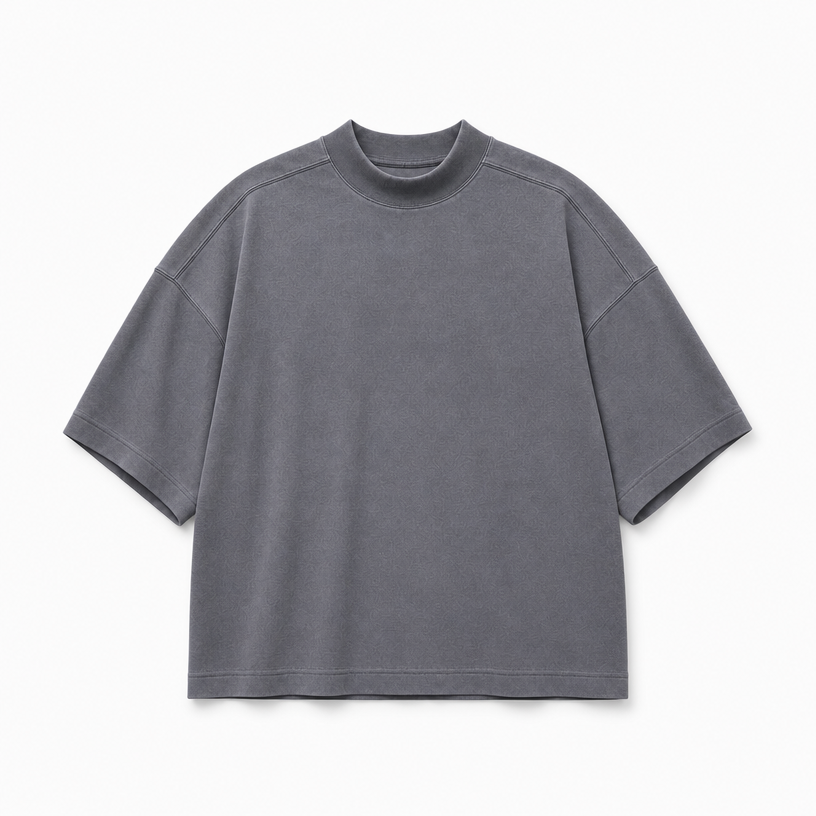 Mingstreet ASC launch still-life | D5ove | Boxy Mock Neck Cotton T Shirt | Gray | crumple_regen_confirmed_2026-06-25