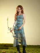 BEERBRO Butterfly Print Mesh Cami Dress in Teal - On Female Model