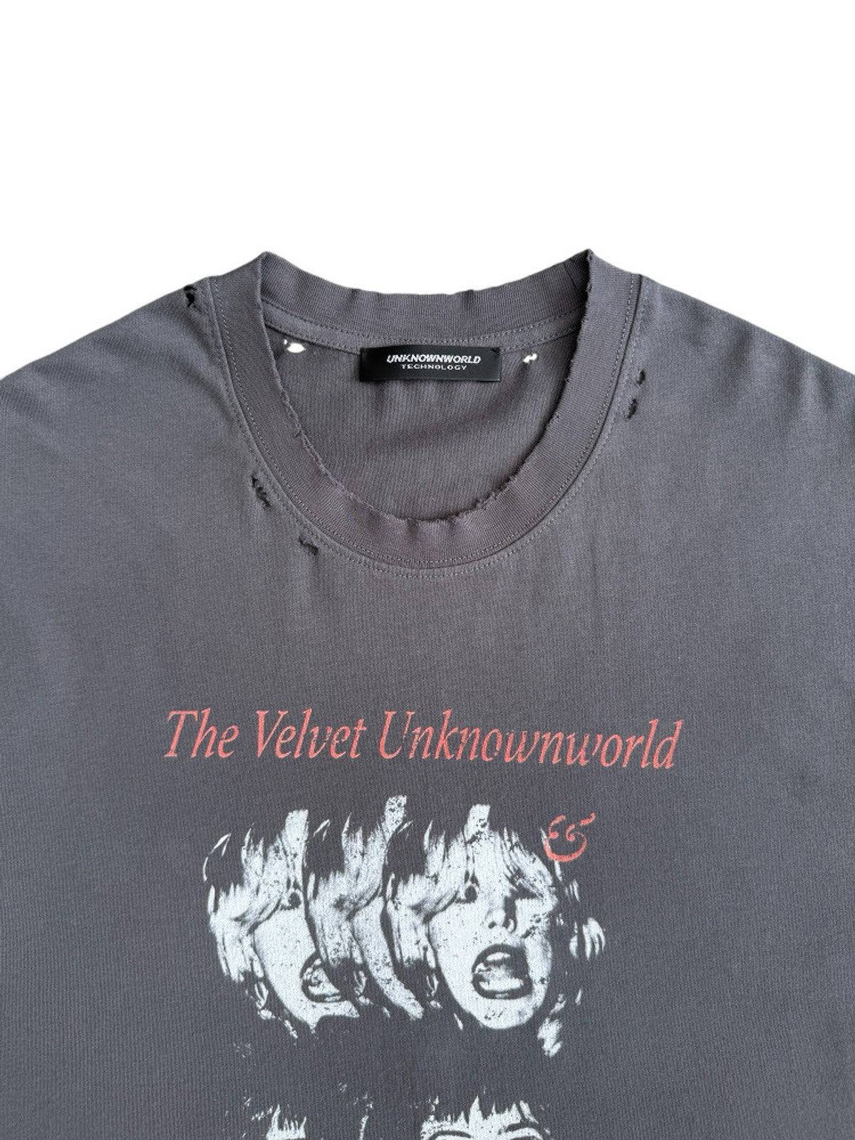 UNKNOWNWORLD Washed Distressed Graphic T Shirt in Gray - Detail
