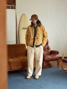 USAGE Corduroy Collar Cotton Fishing Jacket in Beige - On Male Model