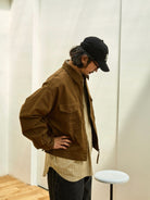 USAGE Heavyweight Canvas Cropped Workwear Jacket in Brown - On Male Model