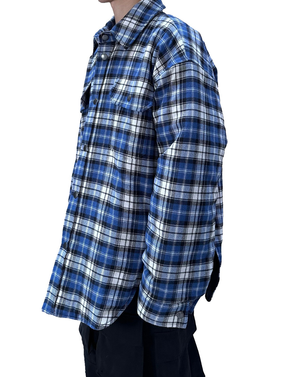 UNKNOWNWORLD Oversized Padded Flannel Shirt in White - On Model