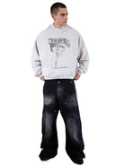 UNKNOWNWORLD Distressed Punk Print Hoodie in Gray - On Male Model
