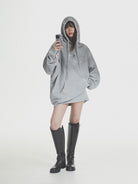 MASONPRINCE Distressed Painted Zip Up Hoodie in Gray - On Female Model