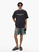 MASONPRINCE Washed Distressed Denim Shorts in Denim - On Male Model