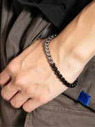 BLACKHEAD Two Tone Steel Box Chain Bracelet in Black - On Male Model