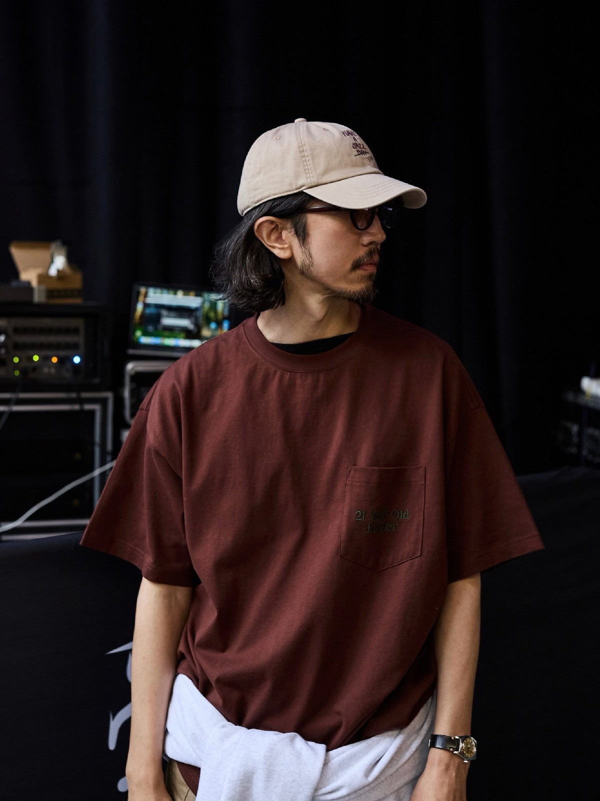 USAGE JZ Festival Graphic Cotton T Shirt in Brown - On Male Model