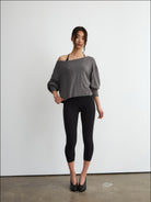 FaxCopyExpress Off Shoulder Overlay Sweatshirt in Gray - On Female Model