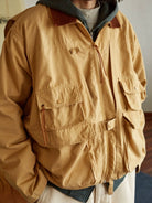 USAGE Corduroy Collar Cotton Fishing Jacket in Beige - On Male Model