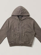 SMFK Washed Cotton Zip Up Hoodie in Dark Gray