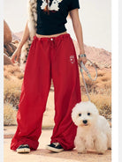 BeerBro Lightweight Parachute Pants in Red - On Female Model