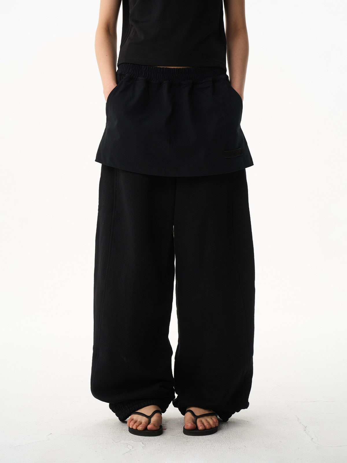 BLINDNOPLAN Layered Cotton Blend Sweatpants in Black - On Model