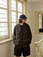 USAGE Linen Four Pocket BDU Jacket in Brown - On Male Model