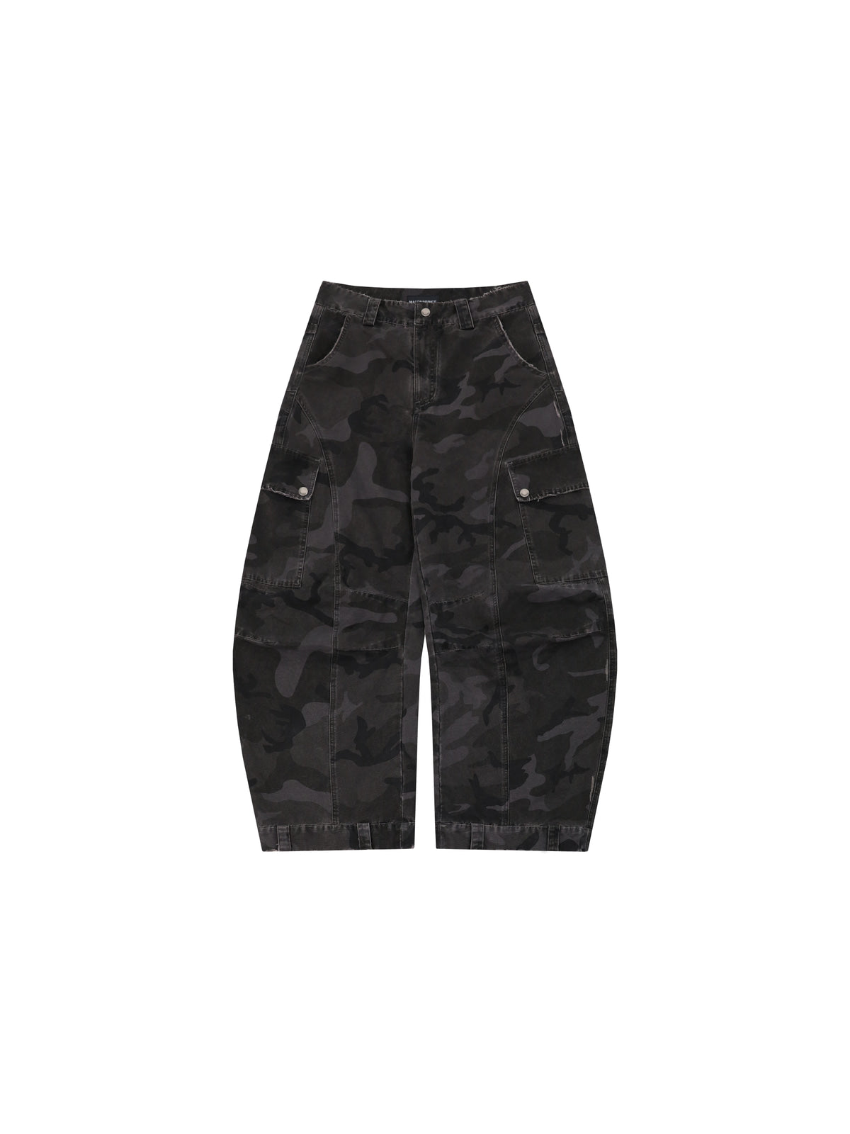 MASONPRINCE Curved Leg Camouflage Cargo Pants in Black