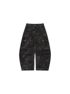 MASONPRINCE Curved Leg Camouflage Cargo Pants in Black