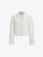 Amee Raw Edge Contrast Denim Jacket in White