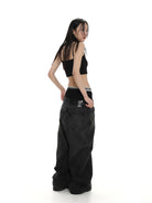 MASONPRINCE Inside Out Washed High Waisted Jeans in Gray - On Female Model