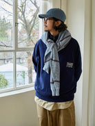 USAGE Heavyweight Cotton Half Zip Sweatshirt in Navy Blue - On Male Model