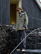 USAGE Detachable Hood Cotton Plaid Shirt in Green - On Male Model