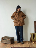 USAGE Hand Distressed Patched Chinos in Navy Blue - On Male Model