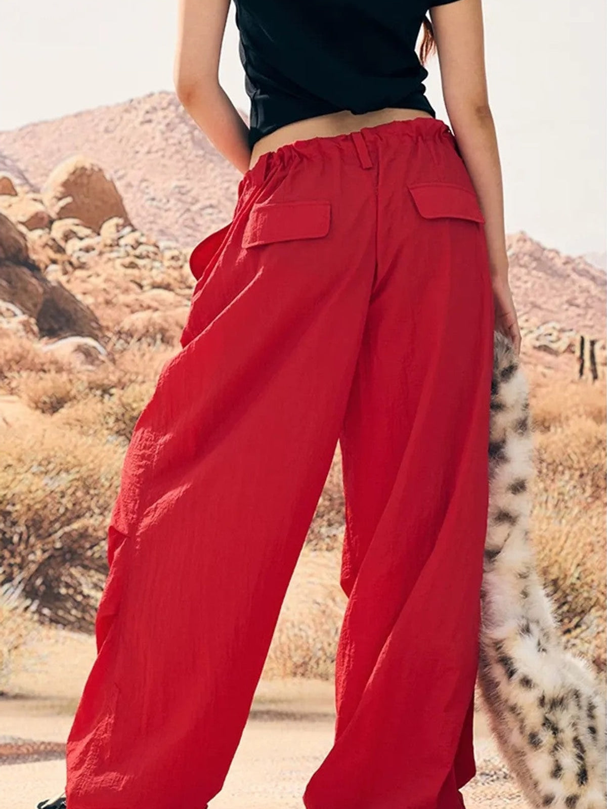 BeerBro Lightweight Parachute Pants in Red - On Female Model