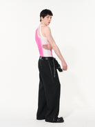 BLINDNOPLAN Side Zip Adjustable Wide Leg Trousers in Black - On Male Model