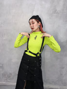 BEERBRO Mock Neck Graphic Long Sleeve Tee in Green - On Female Model