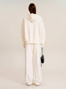 SMFK Washed Cotton Zip Up Hoodie in White - On Model