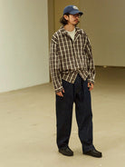USAGE Gradient Plaid Cotton Blouson in Brown - On Male Model
