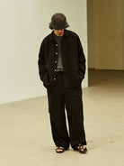 USAGE Textured Cotton Ramie Work Shirt in Black - On Male Model