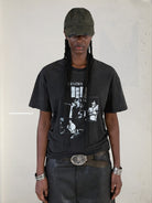 UNKNOWNWORLD Sun Faded Distressed Flag Print T Shirt in Black - On Female Model