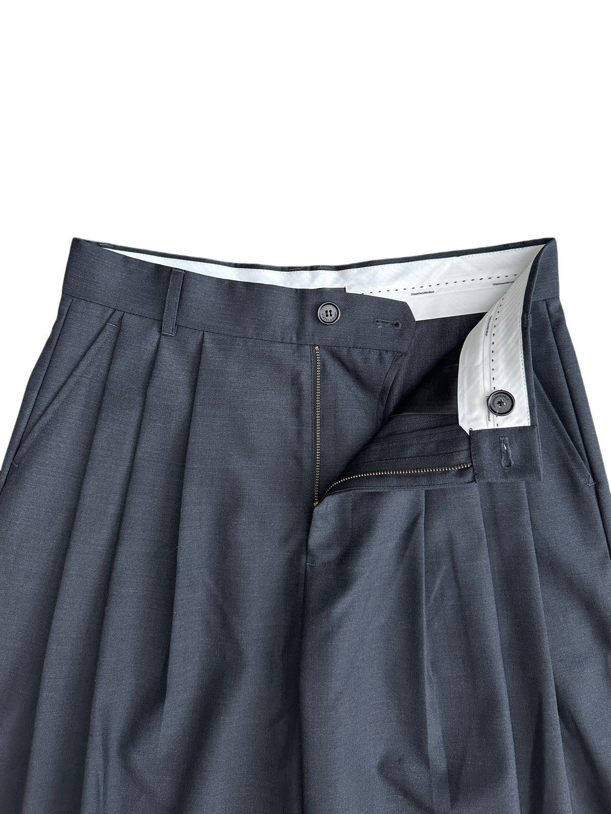 UNKNOWNWORLD Triple Pleated Wool Blend Trousers in Gray - Detail