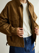 USAGE Heavyweight Canvas Cropped Workwear Jacket in Brown - On Male Model