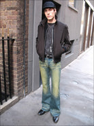 FaxCopyExpress Curved Panel Dirty Wash Jeans in Denim - On Male Model
