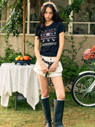 BEERBRO Mosaic Puppy Graphic Baby Tee in Black - On Female Model