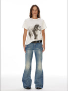 FaxCopyExpress Elephant Print Cotton Modal Tee in White - On Female Model