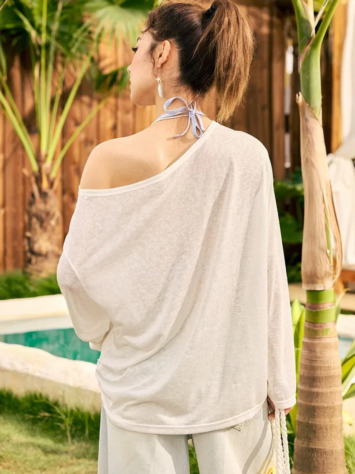 BeerBro Rhinestone Floral Sheer Top in White - On Female Model