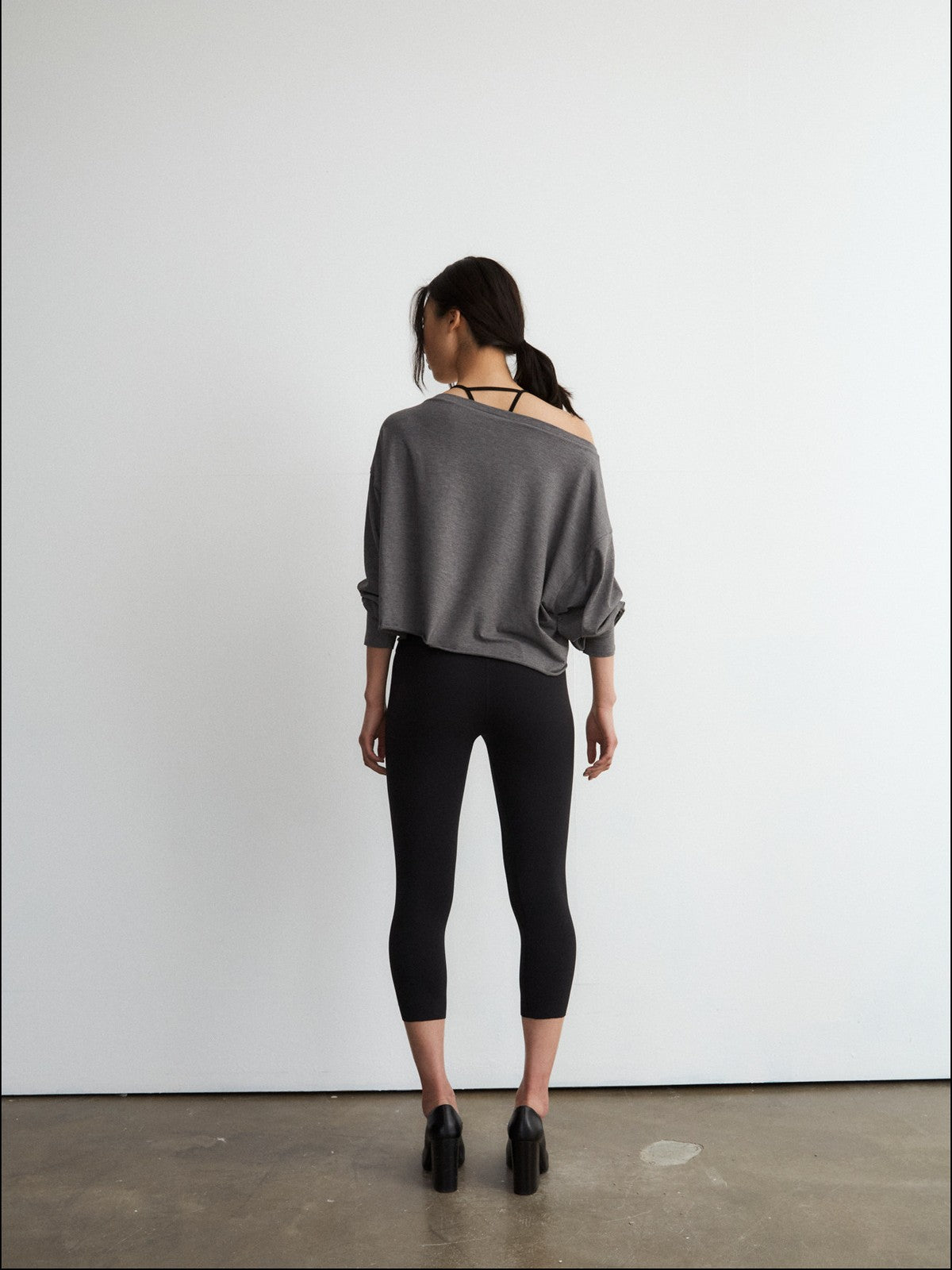 FaxCopyExpress Off Shoulder Overlay Sweatshirt in Gray - On Female Model
