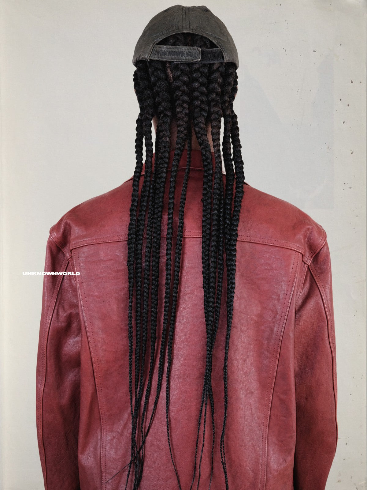 UNKNOWNWORLD Distressed Scarlet Leather Jacket in Red - On Model