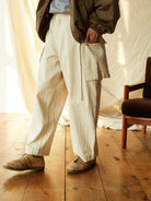 USAGE Heavyweight Herringbone Cargo Pants in White - On Model