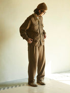 USAGE Cotton Safari Pocket Cardigan Sweatshirt in Beige - On Male Model